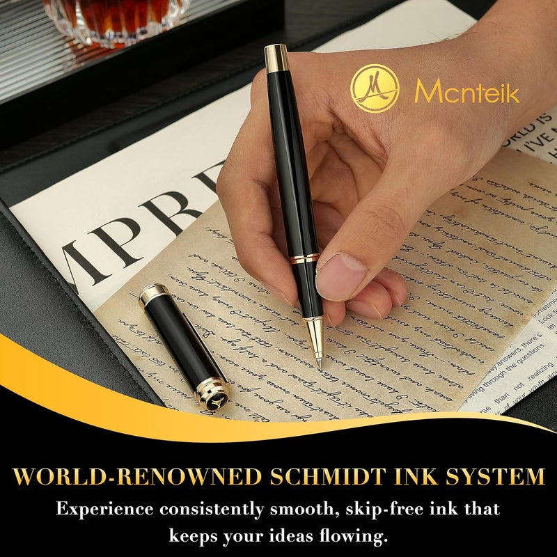 MCNTEIK 317 Rollerball - Stunning Luxury Black Lacquer Pen with 24K Gold Finish, Schmidt Black Ink Refill, Best Gift Set for Men & Women, Executive Office, Christmas, Nice Classic Pens-Black - Image 5